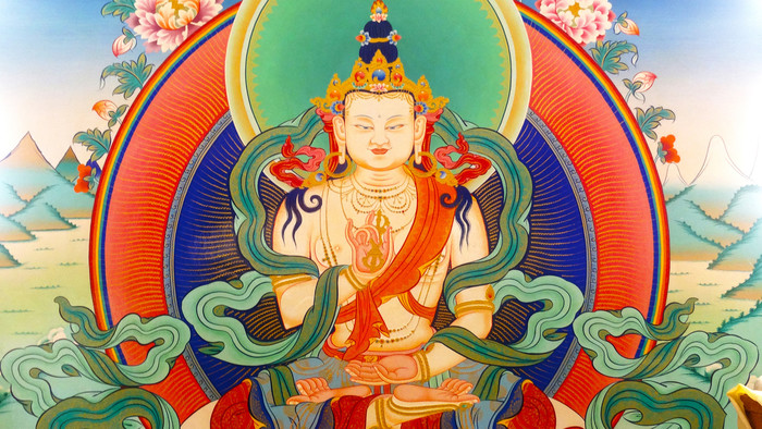 bunte Darstellung der buddhistischen Gottheit Vajrasattva 