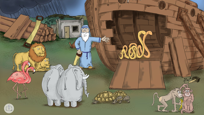 Spiel "Spielbibel-App" mit gezeichneter Arche-Noah Szenerie