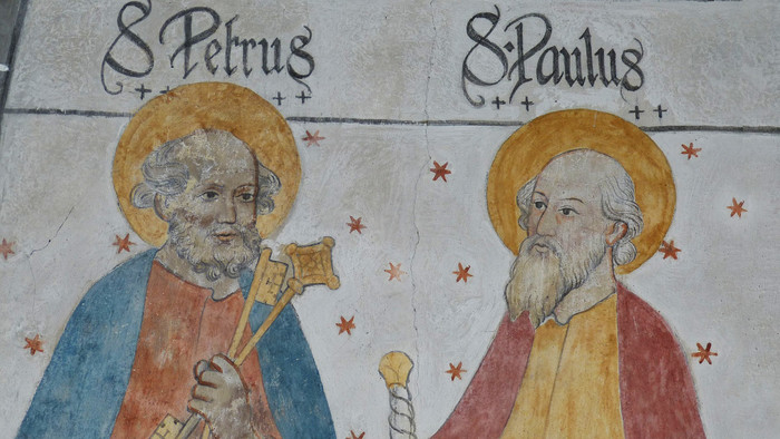 Apostel Paulus und Apostel Petrus auf einer Wandmalerei