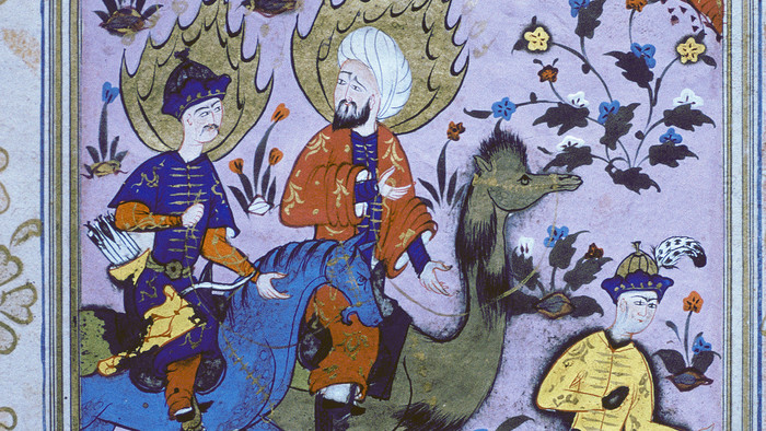 Mohammed auf einem Kamel und Isa ibn Maryam (Jesus, Sohn der Maria) auf einem Esel