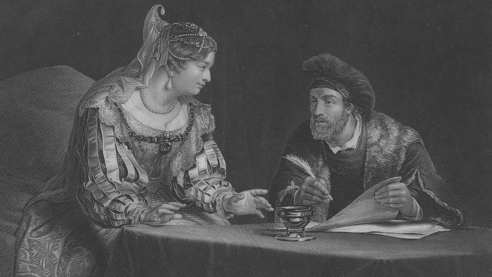 Esther und Mordechai, Stahlstich nach einem Gemälde von Aert de Gelder