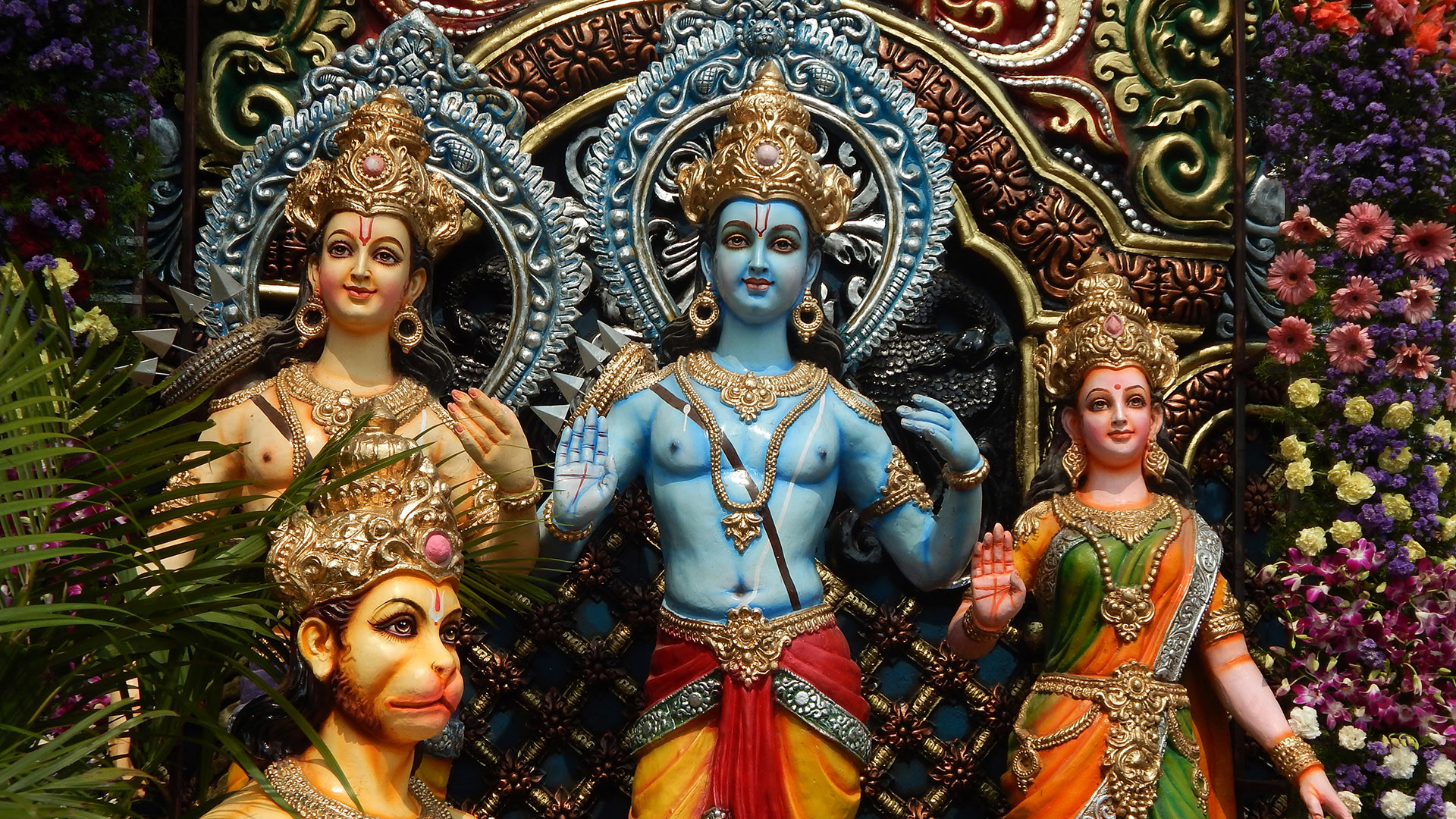 bunte Hindu-Gottheiten Rama und Sita am Navami-Festival 