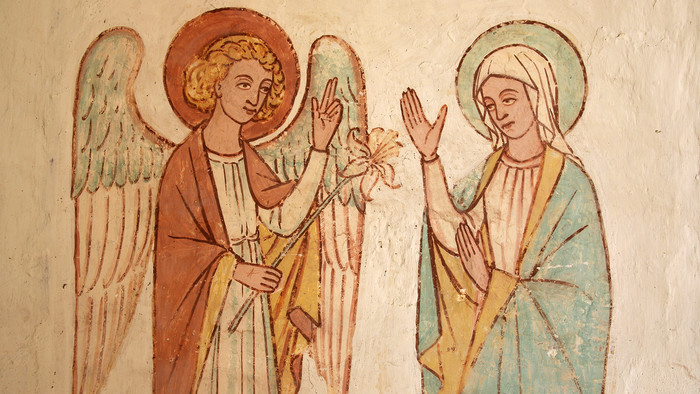 Wandmalerei Marias Verkündigung mit Maria und Engel