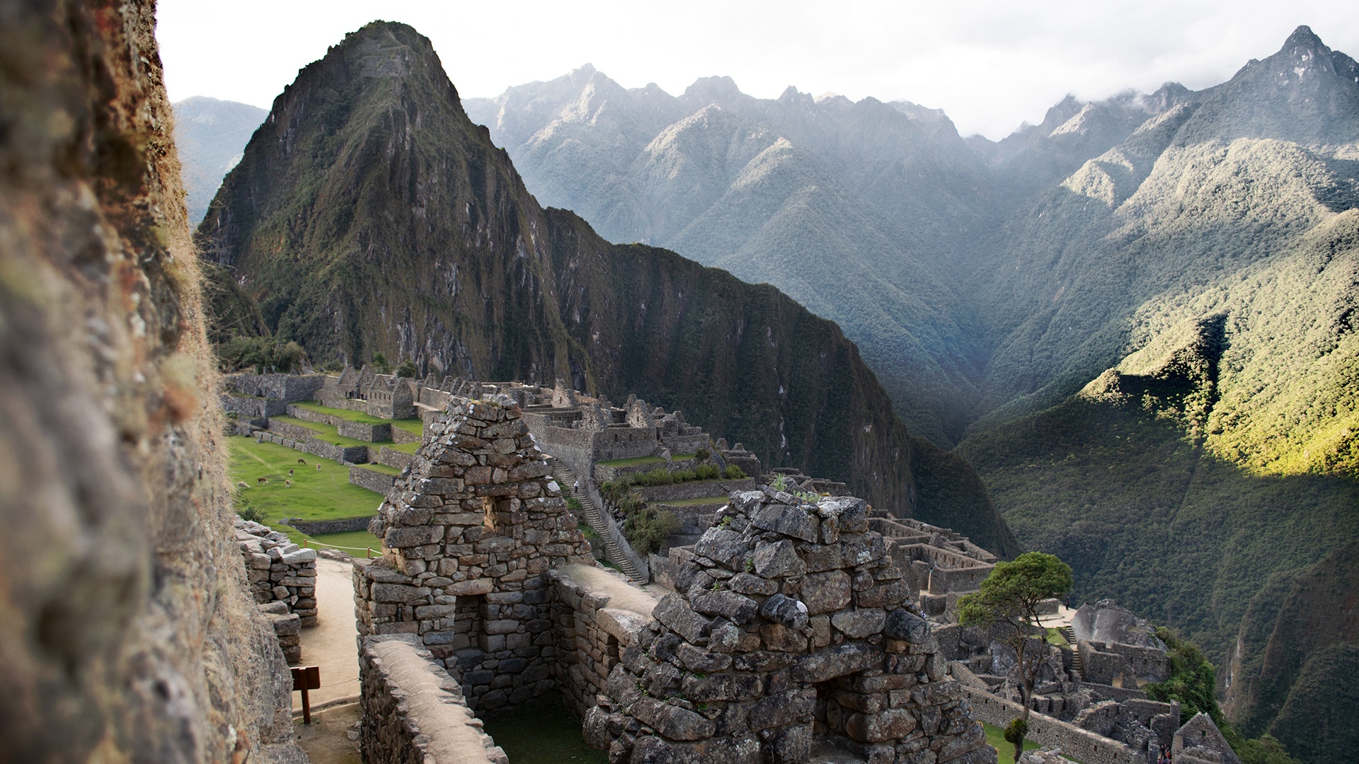 Berg Huayna Picchu im Hintergrund der Ruinen