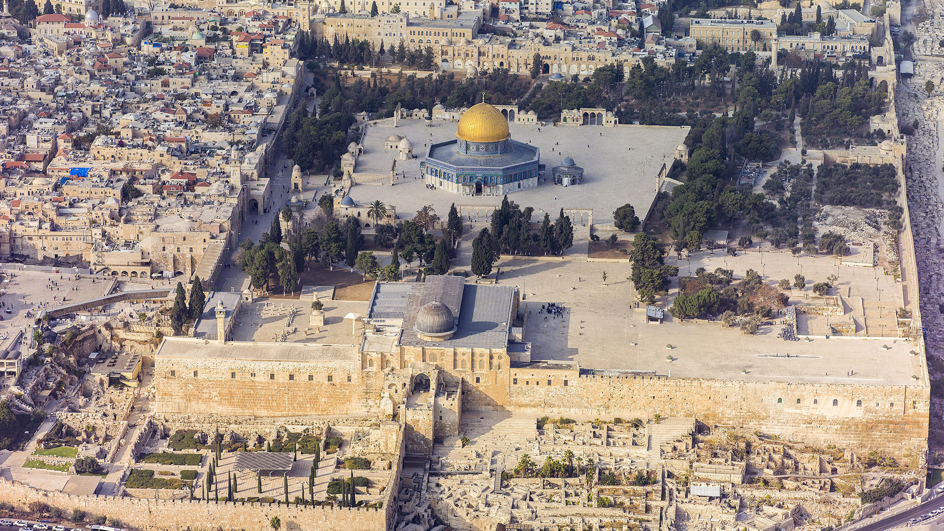 Übersicht aus Vogelperspektive über den Tempelberg in Jesusalem