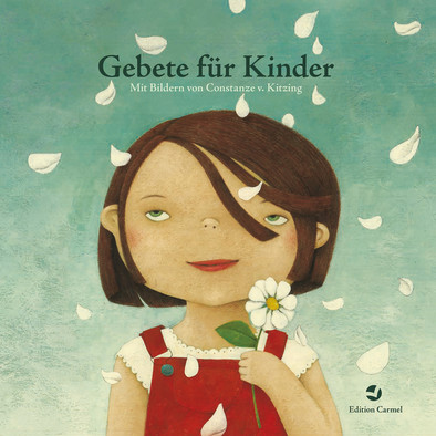 Buchcover "Gebete für Kinder" von Constanze Kitzing zu sehen ist ein illustrierter Kopf und Oberkörper eines Mädchen, das eine weiße Blume in der Hand hält