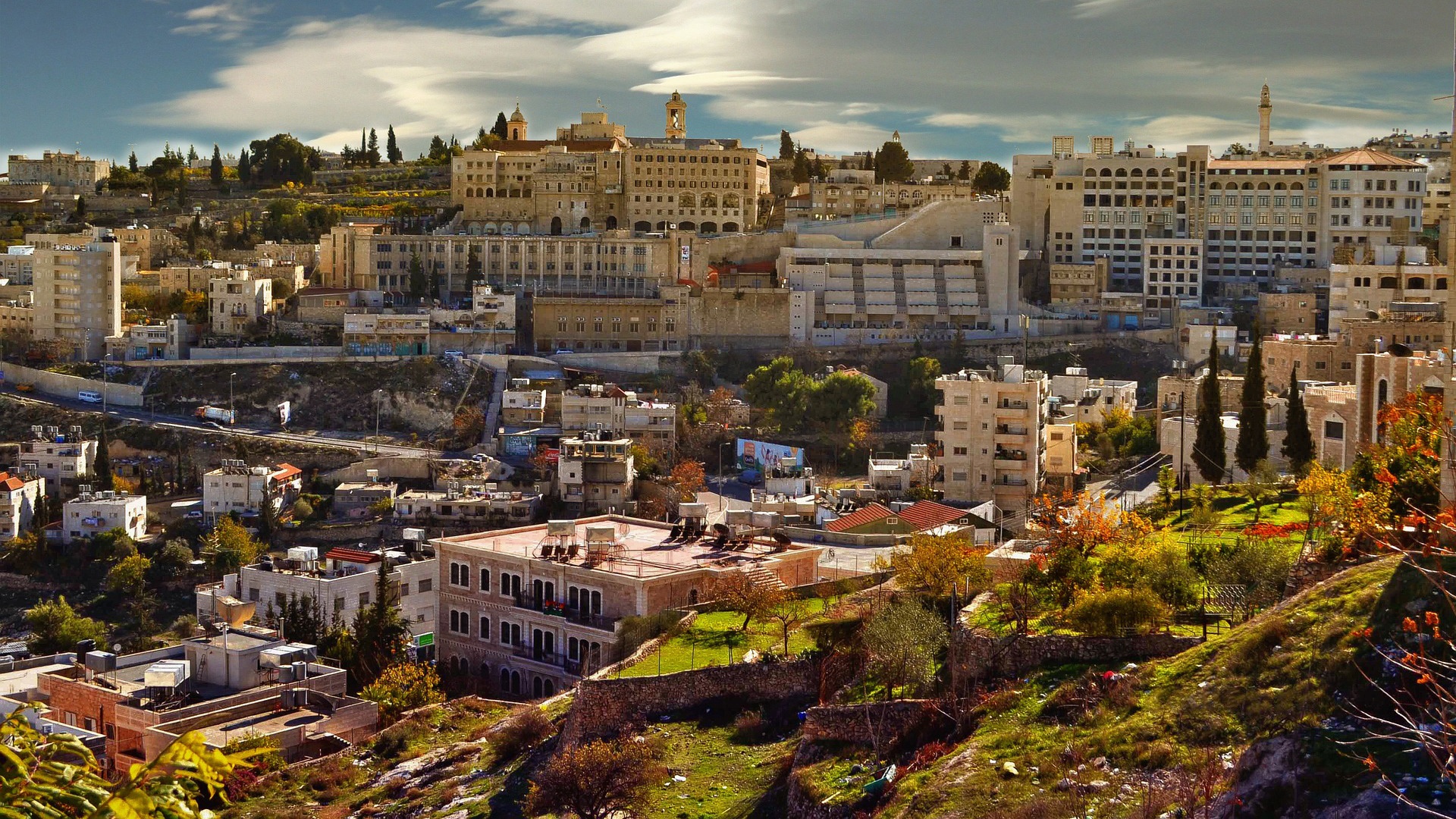 Stadtansicht von Bethlehem mit verschiedenen Häusern und Gebäuden