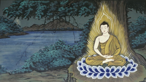 Zeichnung des erleuchteten Buddhas unter einer Pappelfeige